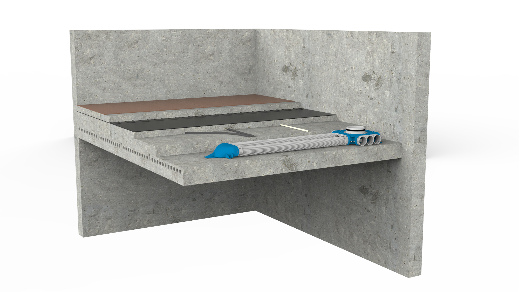 Uniflexplus+ luchtverdeelsysteem in vloer verdieping met vloerverwarming